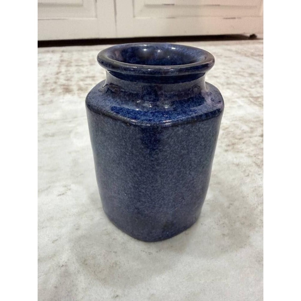 Vintage L Hjorth Denmark Stoneware Miniature Vase Blue Glaze Bornholm MCM 044